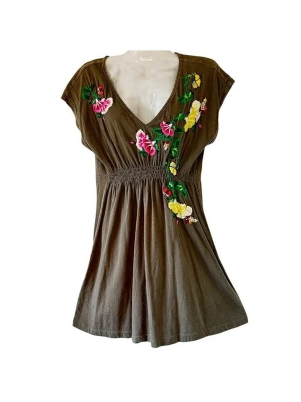Johnny Was Green Floral Embroidered Mini Dress